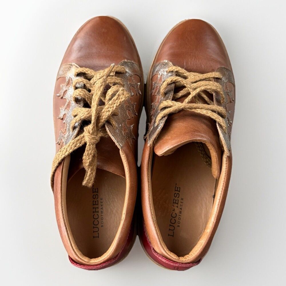 Lucchese Bootmaker Women’s Leather Saddle Shoes Size 8 Sneaker Brown Red Western - Picture 5 of 10